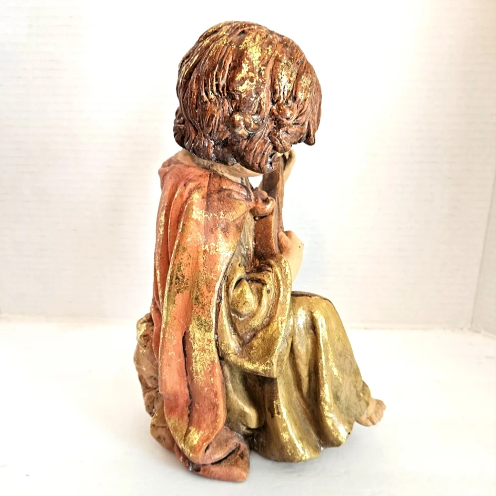 Vintage Gilded Shepard Boy and Sheep Resin Figurine